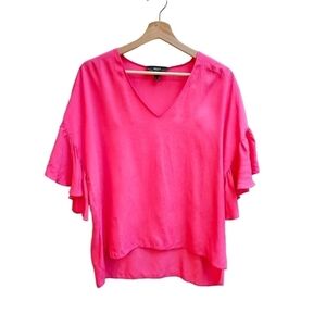 Nissa Pink Over-sized Tunic Blouse with Flutter, Viscose Fabric, Size Medium